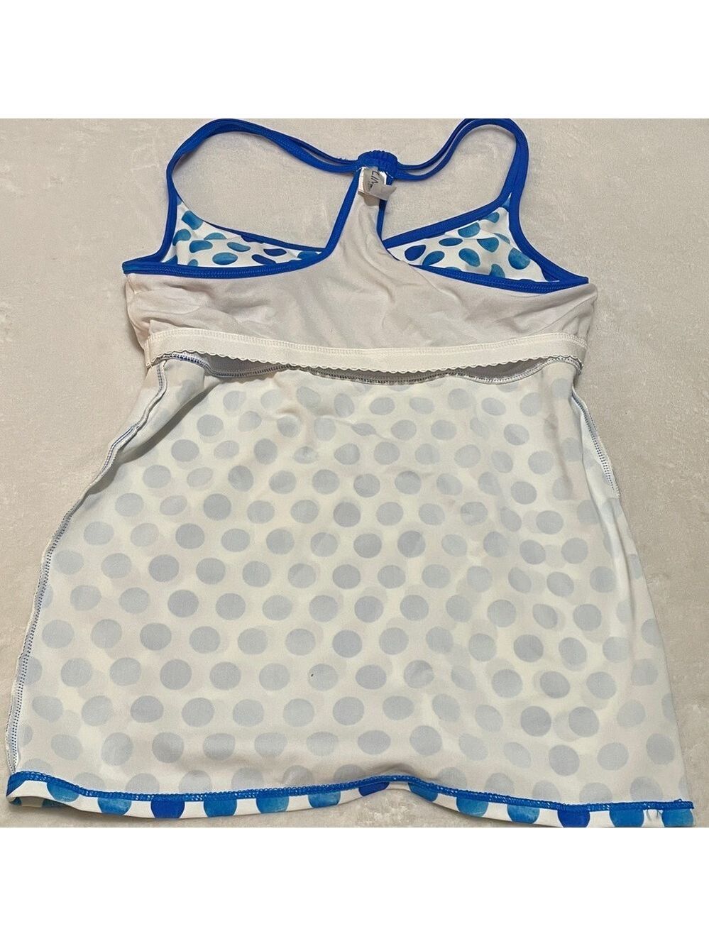 Lime Ricki Royal Blue and White Polka Dot Tankini Swim Top Large - Picture 4 of 8